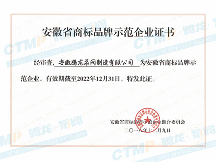 安徽省商標品牌示范企業證書